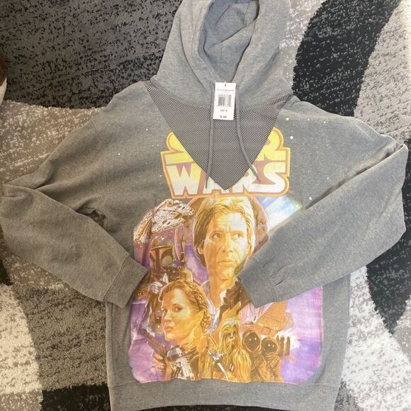 Star Wars Hoodie Womens Gray Colorful Hoodie Sweatshirt Size M - Picture 1 of 3
